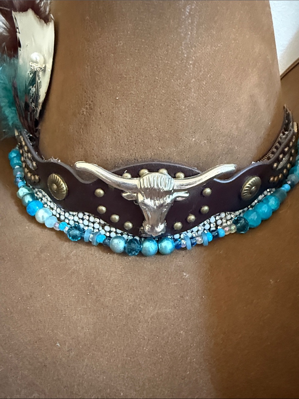 Handmade with love not perfection Western Cowboy Hat with Turquoise Bead M/L - Picture 5 of 8